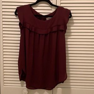Loft Maroon Sleeveless Chiffon Blouse